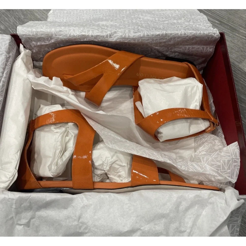 Tamara Mellon Stride Flat Gladiator Orange Patent Leather EU37.5 US7.5 $495 - Picture 11 of 13